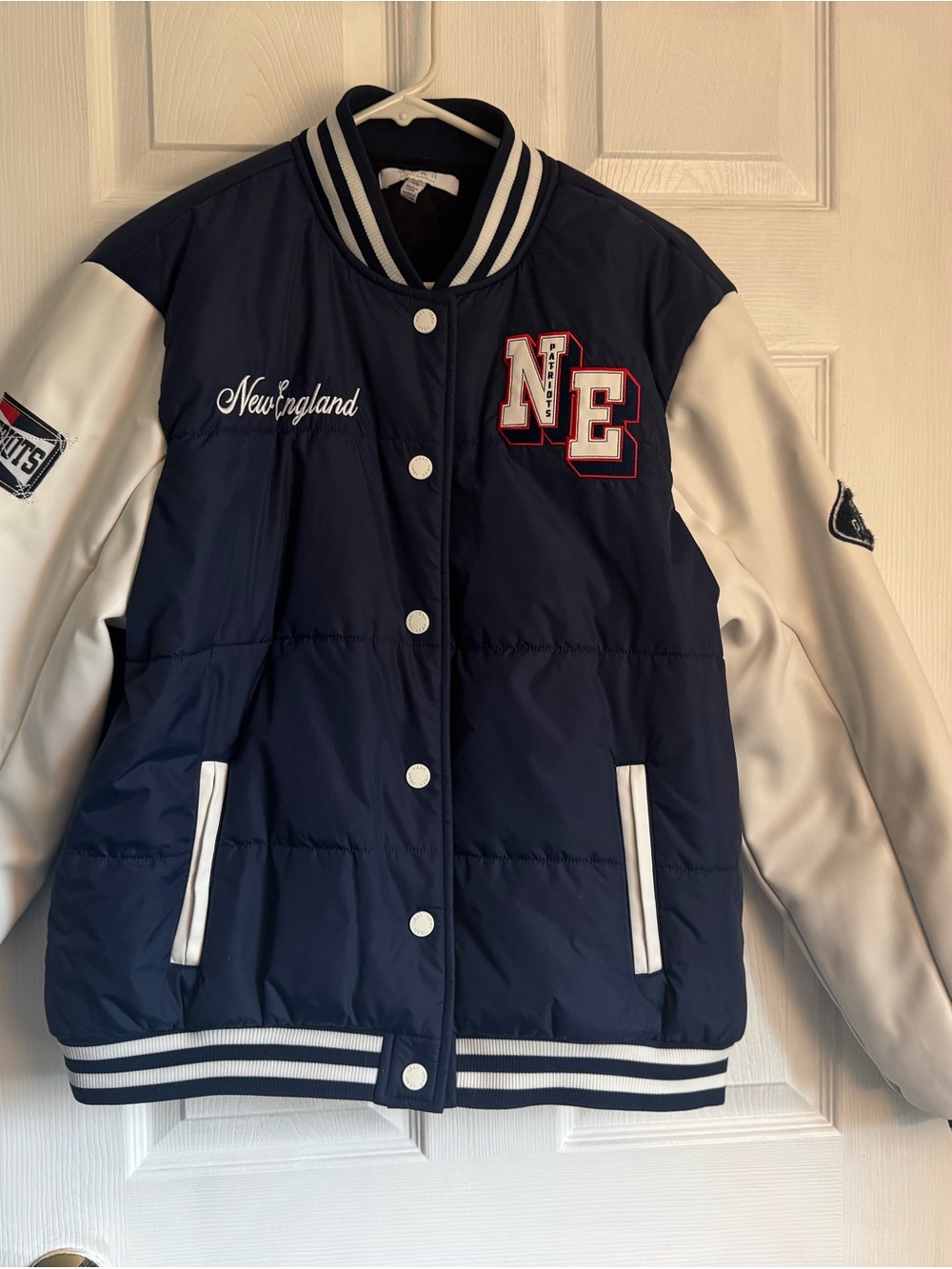 New England Navy & White Varsity Jacket - Women